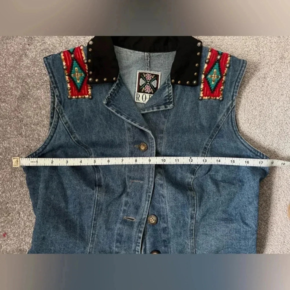 Hairston Roberson Ropa | Vintage Denim Studded Embroidered  Vest | Size S - Picture 10 of 10